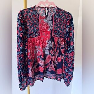 Bl^nk (Blink) London Anthropologie Navy Floral Paisley Print Blouse Women SM